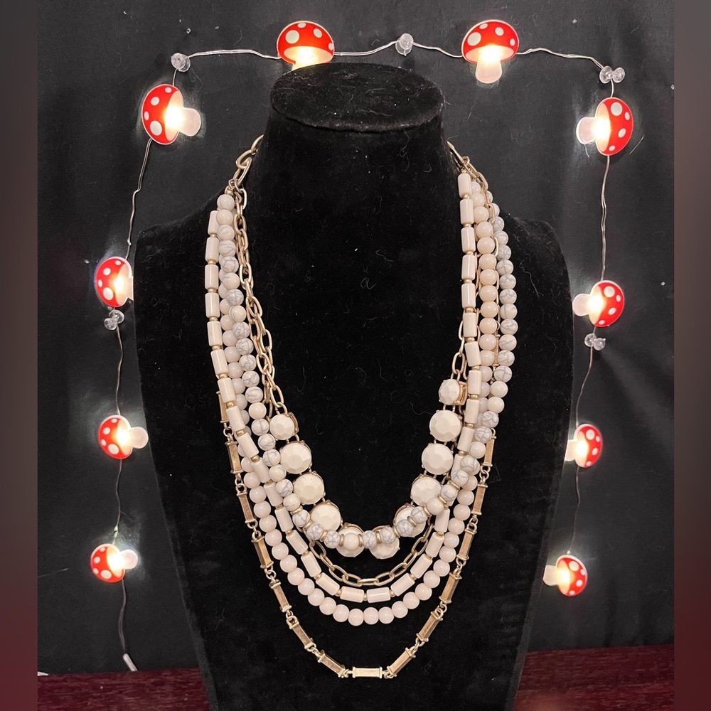 Vintage Cream & Gold Multi-Strand Necklace